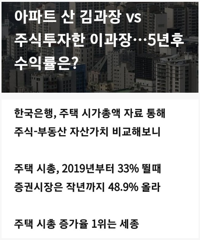 아파트 vs 주식 5년 수익률