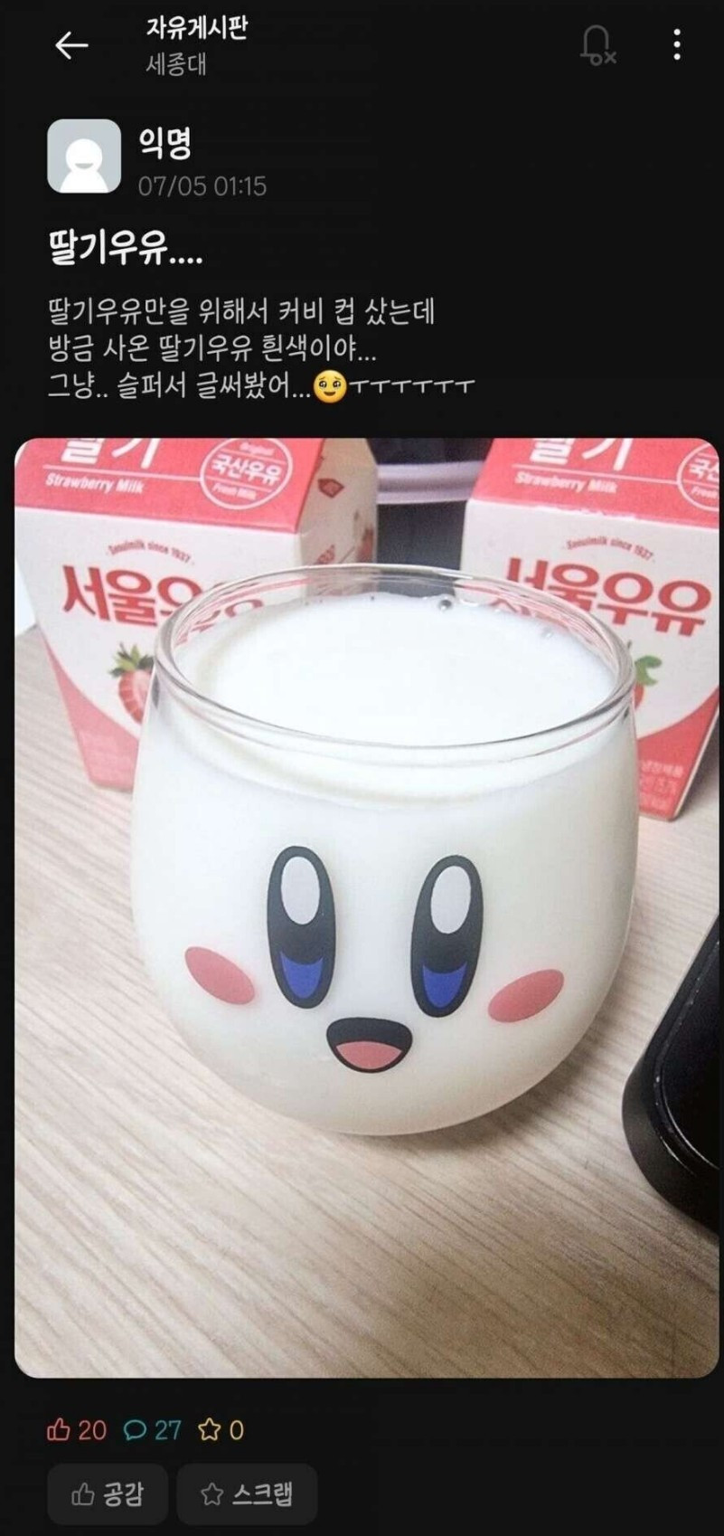 딸기우유에 배신 당한 세종대생