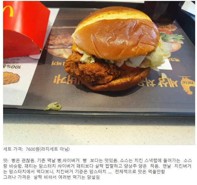 맥도날드 통살치킨 버거 후기