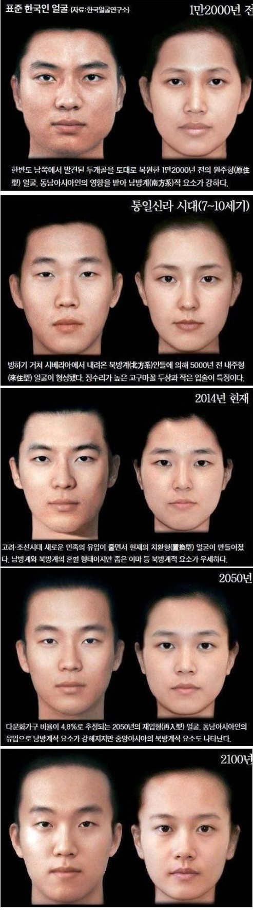 대한민국 남녀 표준 얼굴 변화
