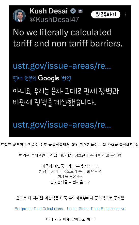 논란 끝에 공개 한 미국 상호 관세 공식