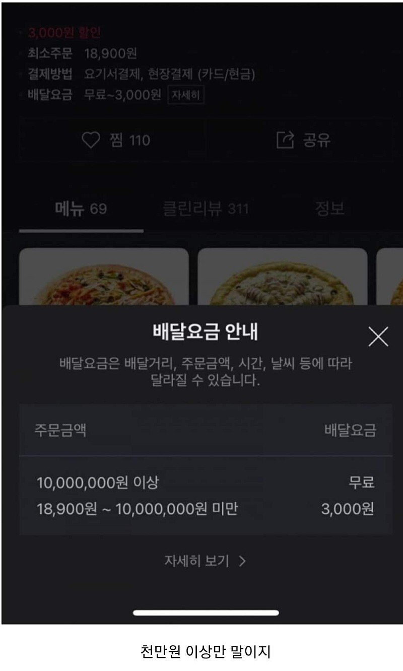 보기드물게 배달비를 받지 않는 피자가게
